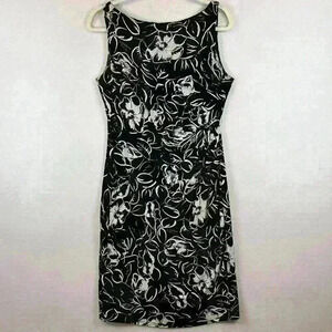 American Living Sheath Dress Women’s 8 Black & White Floral Ruched Lined